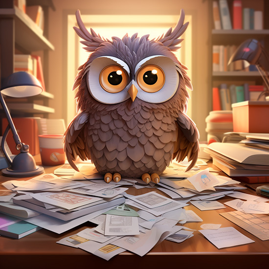 Cartoon Owl Doing Paperwork