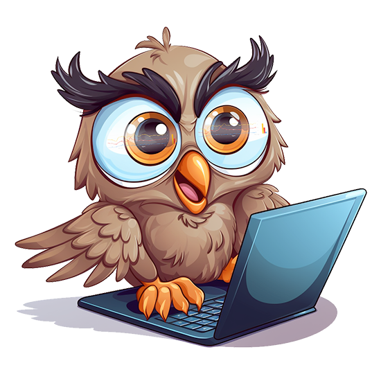 Cartoon owl looking at Google Trends