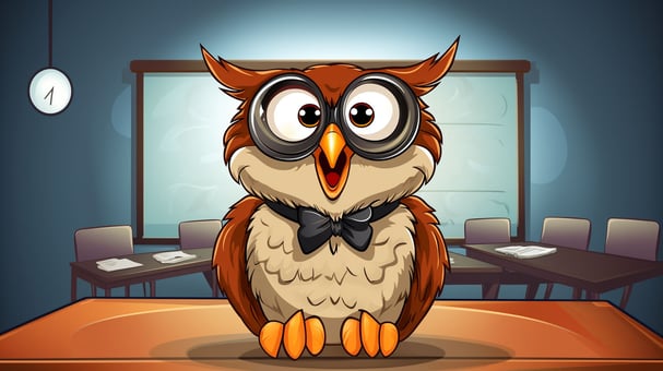 Cartoon owl teaching semantic seo strategies