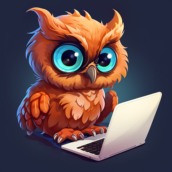 Owl Sitting at Computer