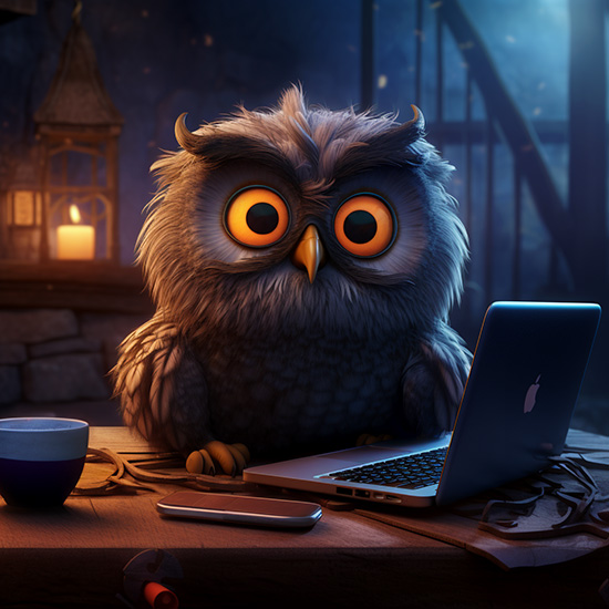 Sad Owl at Laptop