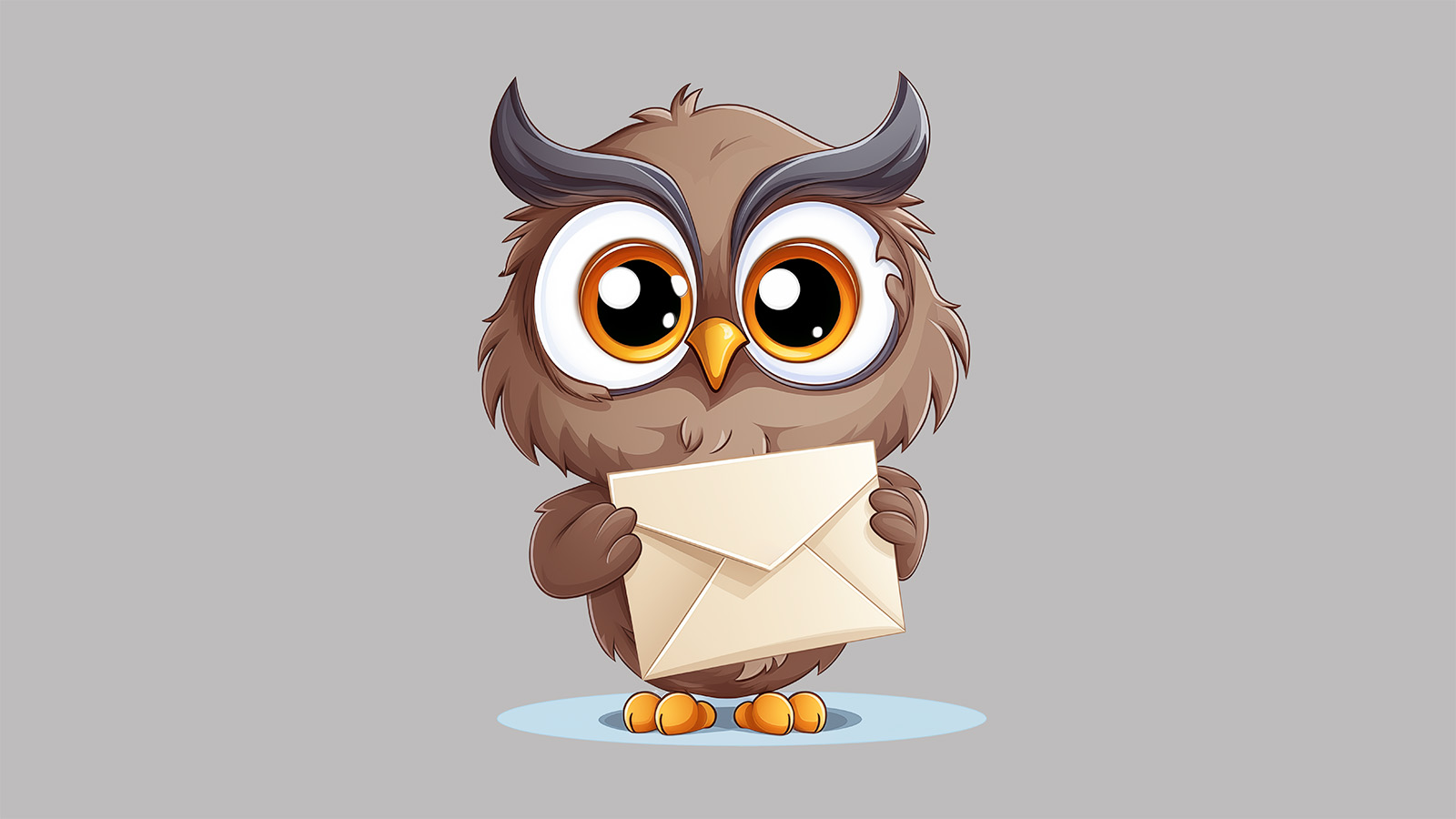 A cartoon owl holding a letter