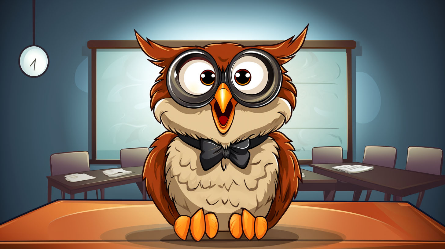 A cartoon owl teaching semantic SEO strategies.